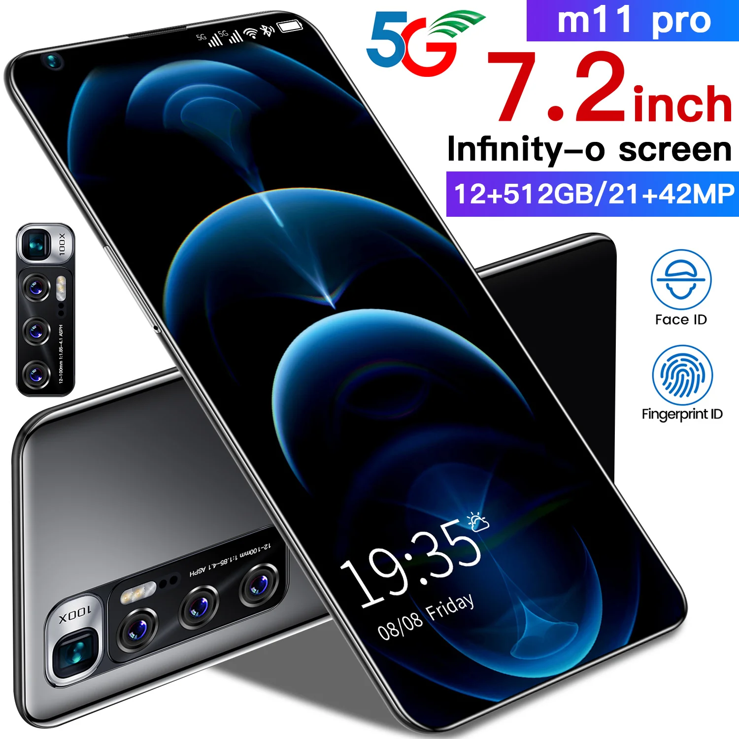 

Global version Smartphone M11 Pro 12GB+512GB 7.3 Inch Supports Smart Face Recognition Screen Fingerprint Dual SIM Card 4G 5G