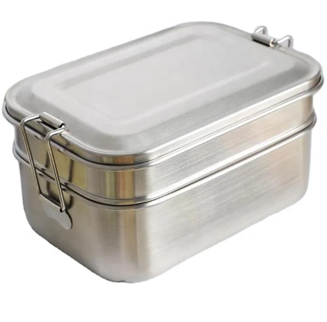 

Simple Cheap 2 Layers 304 Stainless Steel Bento Lunch Box Customize Logo Food Container, Silver