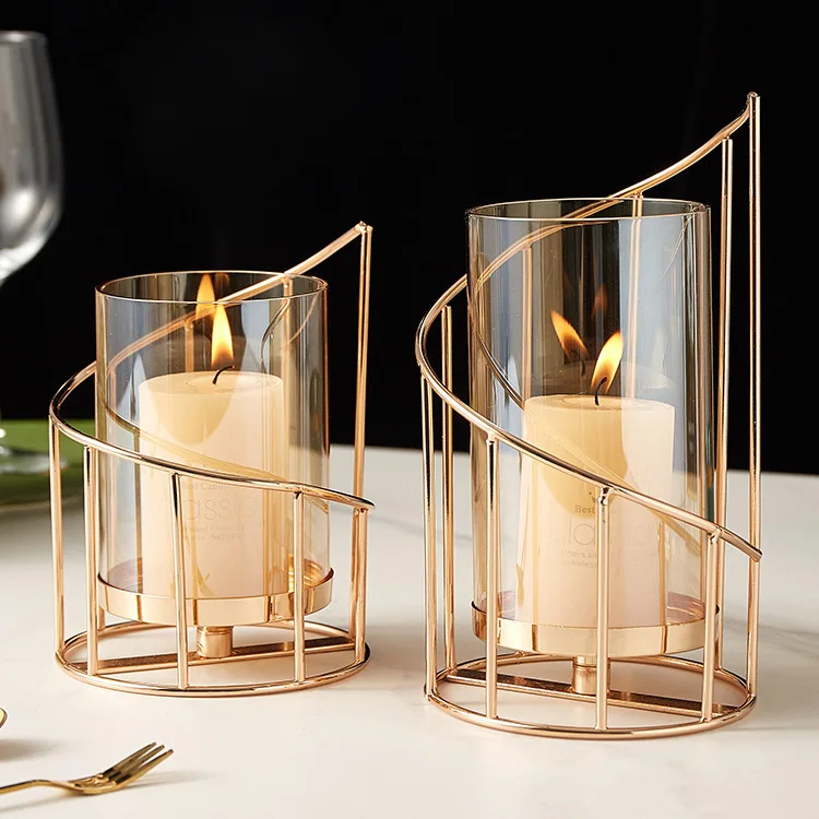 Nordic Romantic Modern Iron Glass Candlestick Holder European Luxury High-End Non-Stick Metal Candleholders Living Room Dining