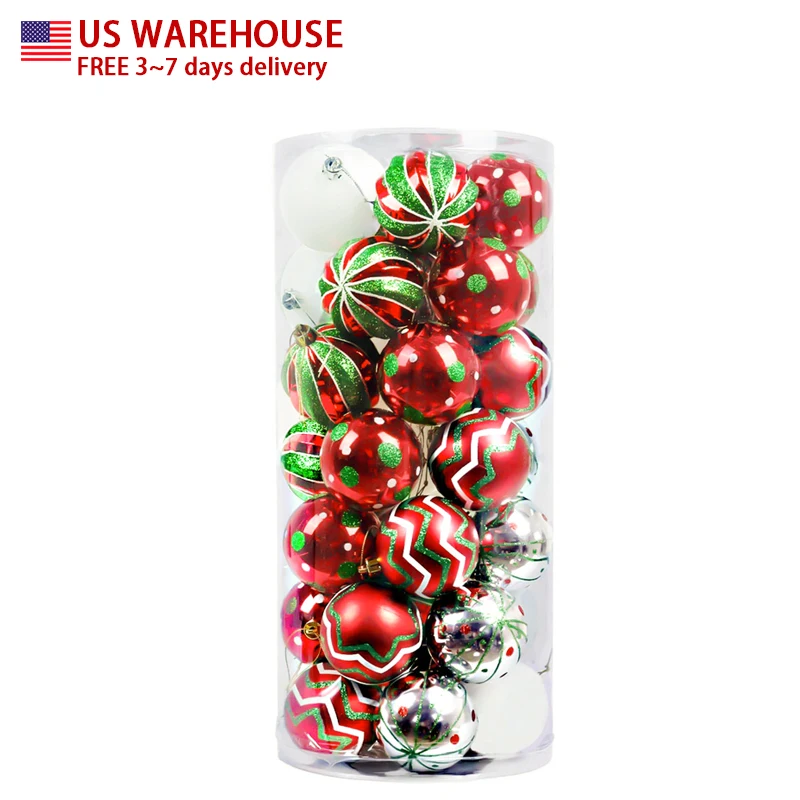 

EAGLEGIFTS Amazon best sale colorful pvc tube packaged christmas bauble ornaments decoration, Red/gold/white