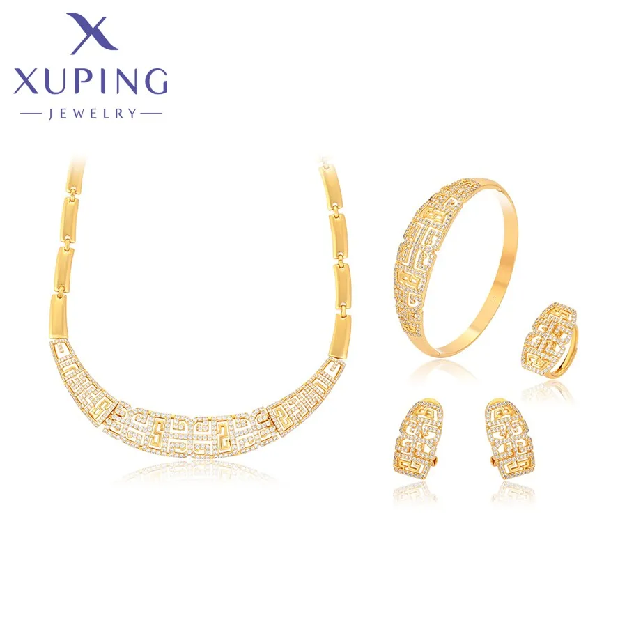 

14SET235151 Xuping jewelry Elegant Exquisite Diamond 24k Gold Diamond Ring Earrings Bracelet Necklace Jewelry Set Ladies Set