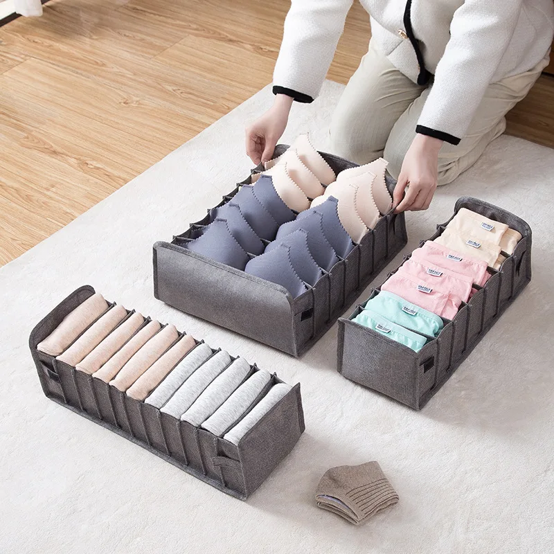 

FF284 High Quality Clothing Drawer Divide Organizers Lingerie Bra Socks Ties Storage Bag Oxford Foldable Underwear Storage Box, Grey/pink/black