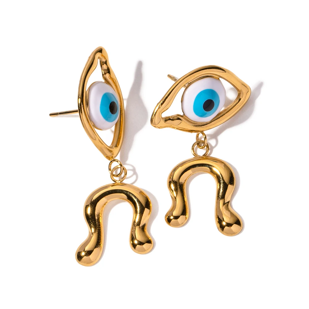 

J&D Hot selling waterproof Tarnish Free 18k pvd Gold Plated Stainless Steel EVIL'S Earrings