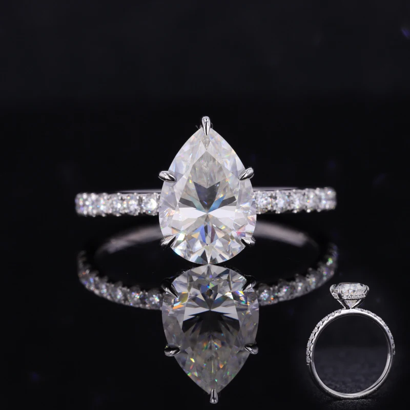 

Starsgem 14k white solid gold pear diamond cut moissanite with lab grown diamond wedding ring