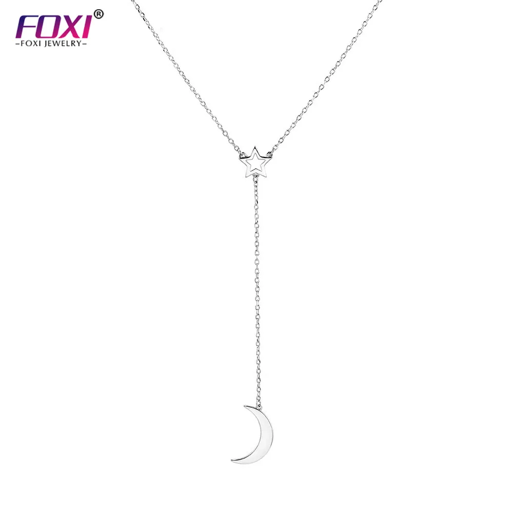 

Silver Jewelry 925 Sterling Silver Five-pointed Star Necklace with Moon Pendant for Women