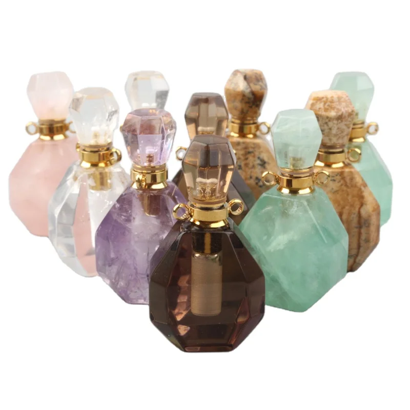 

Agate Tiger Eye Smoky Clear Quartz Fluorite Amethyst Rose Quartz Crystal Perfume Bottle for Necklace