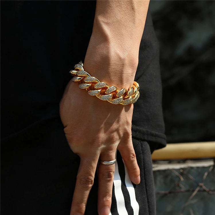 

20 MM Hip Hop 18K Gold Plated Miami Cuban Link Bracelet CZ Iced Out Diamond Chain Men Women Jewelry