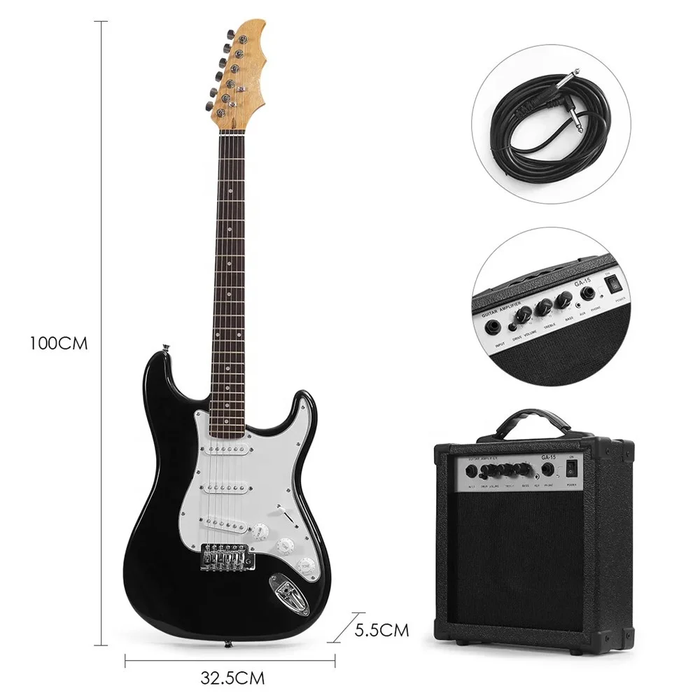 

Huasheng 39 Inch Full Size Beginner's Musical Instrument Electric GuitarKit with 15 Watt Amplifier BLACK