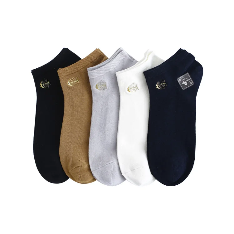 

2021 New Men's Bamboo Socks Fishbone Embroidery Deodorizing Men's Boat Socks Summer Thin Style Socks, Black
