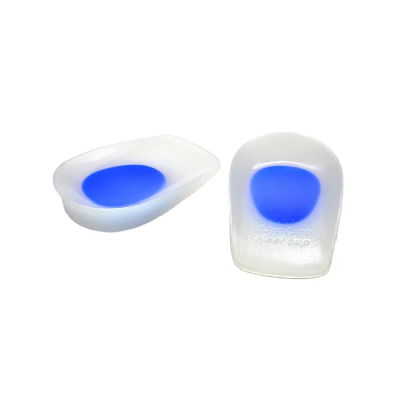 

100% Silicone Gel Heel Cups Sore Heel Pain Matte Heel Pads, White+blue