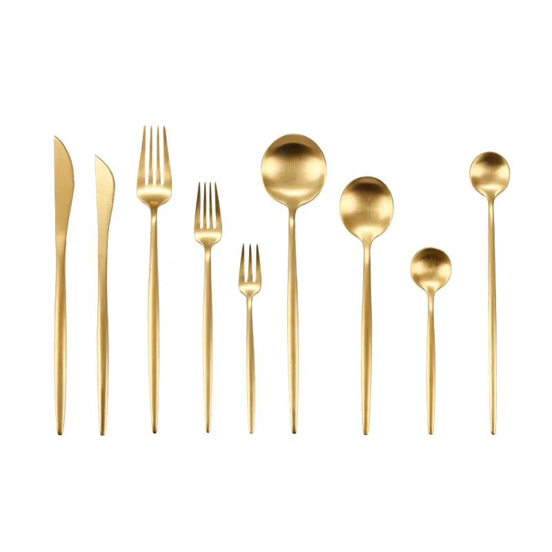 

wholesale luxury golden cutlery wedding restaurants hotel 18/8 Stainless steel 304 gold matte cutlery