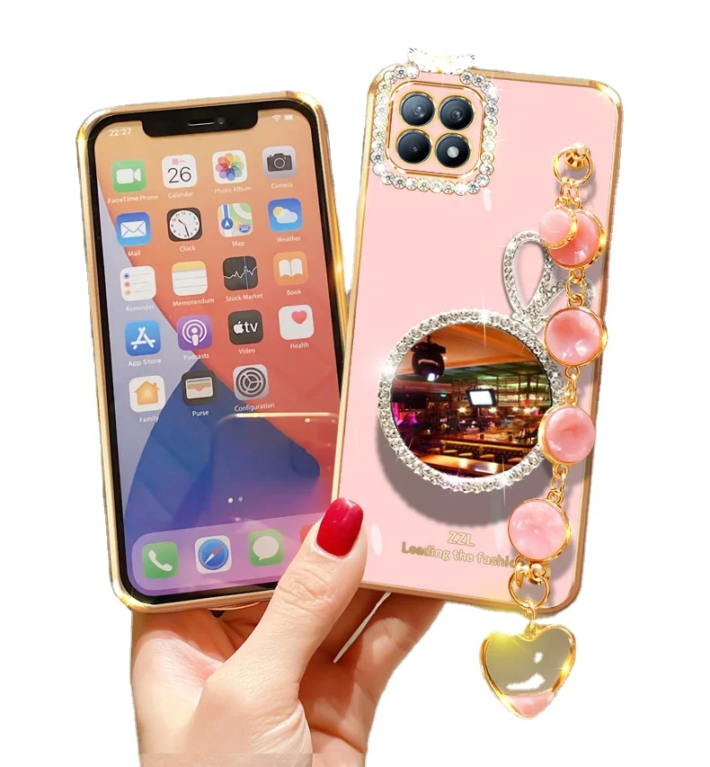 

2022 new makeup mirror love bracelet for oppo find x 5 pro a53 case, 3 colors