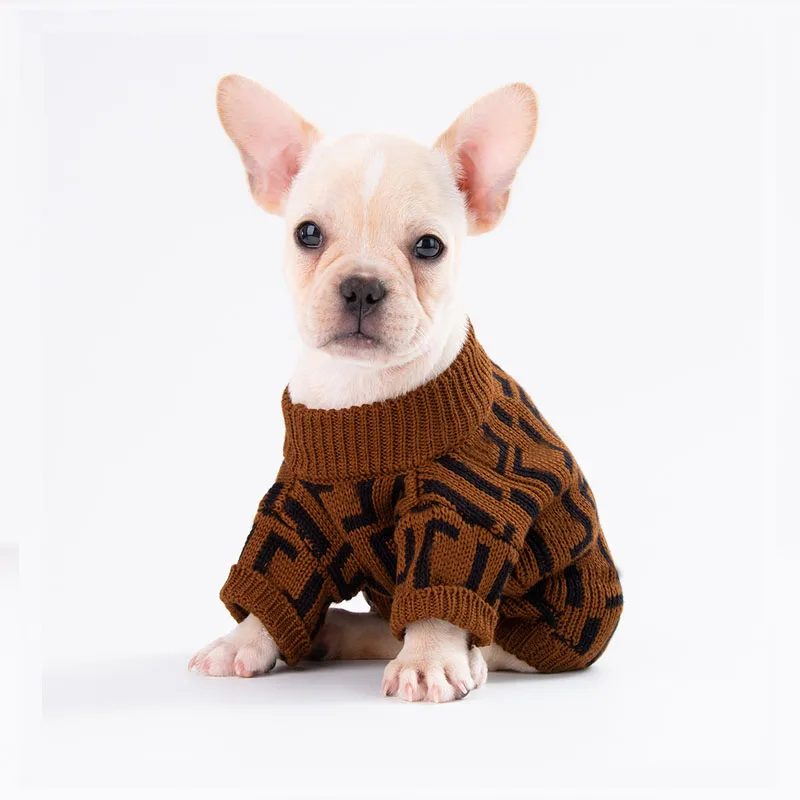

Custom packing wholesale pet winter warm luxury brand designer pet dog sweaters knitted xxl dog sweaters, Brown