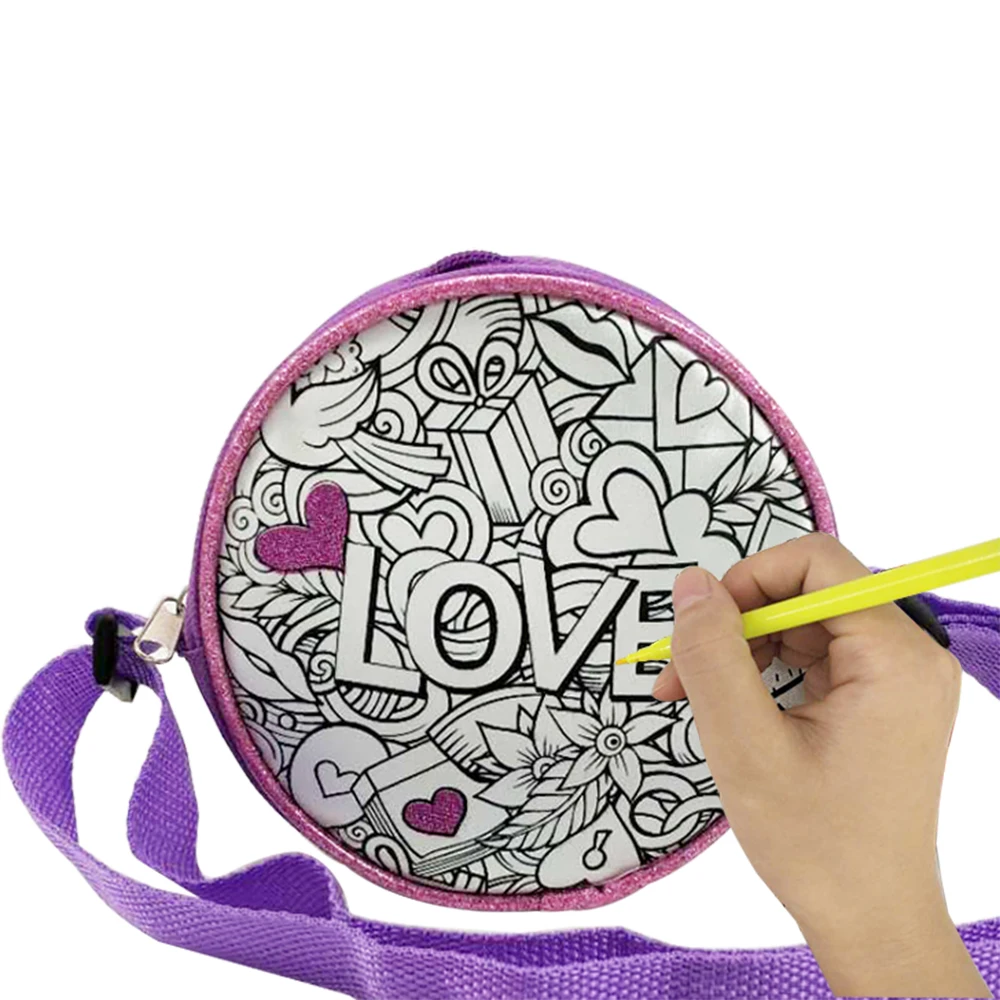 

Educational toys Doodle Toys Diy coloring bag wtih 5 pen wholesale animal koala style kids custom drawing bag, Pink,purple