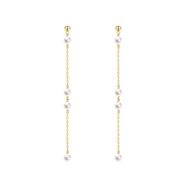 

Luxury 18K Yellow Beaded Gold Natural Akoya Pearl Long Drop Earrings for Ladies Free Shipping