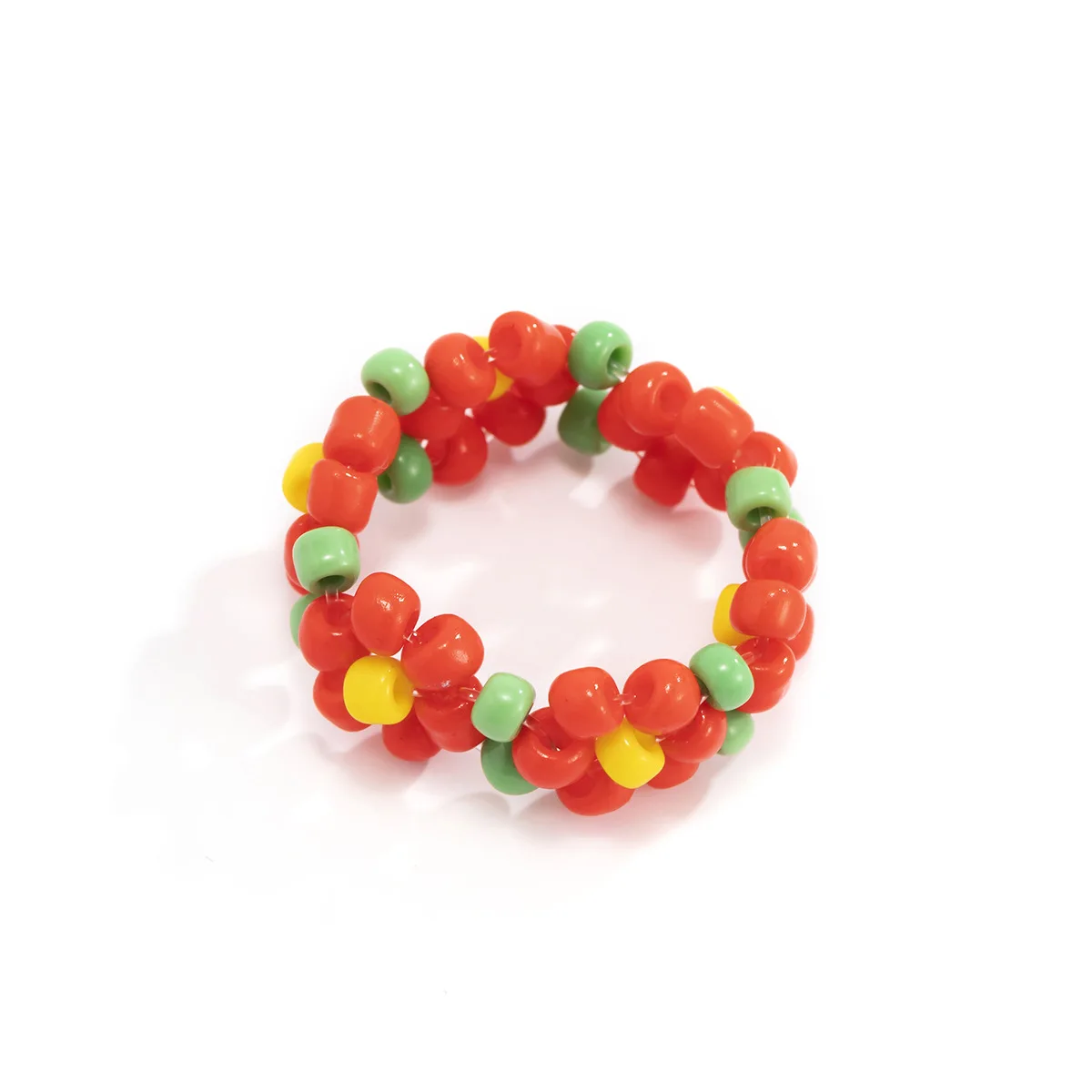 

Simple Elastic Woven Finger Ring Fashion Retro Small Daisy Rice Beads Acrylic Beaded Rings for Women Girls, Red, pink, white, orange, black