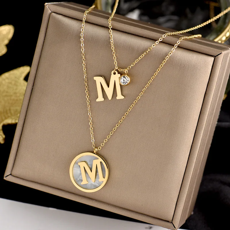 

HOVANCI Ins Multilayers No Fade Titanium Steel Letter M Necklace Gold Plated Alphabet M Necklace For Sweater