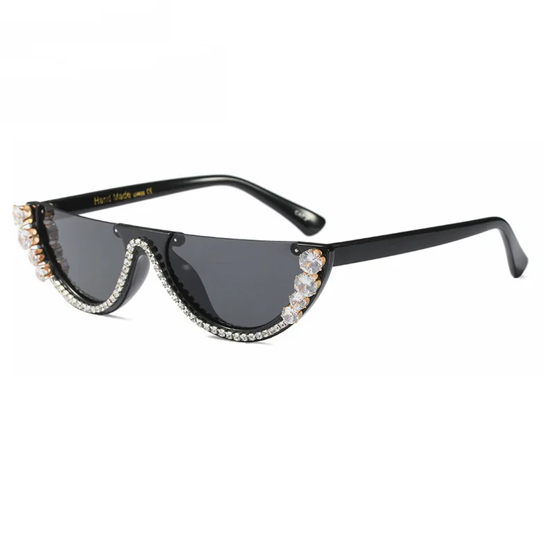 

DCOPTICAL 2021 Tide Fashion Semi Rimless Half Frame Oval semicircle Diamond Small Women Shades Rhinestone Sunglasses