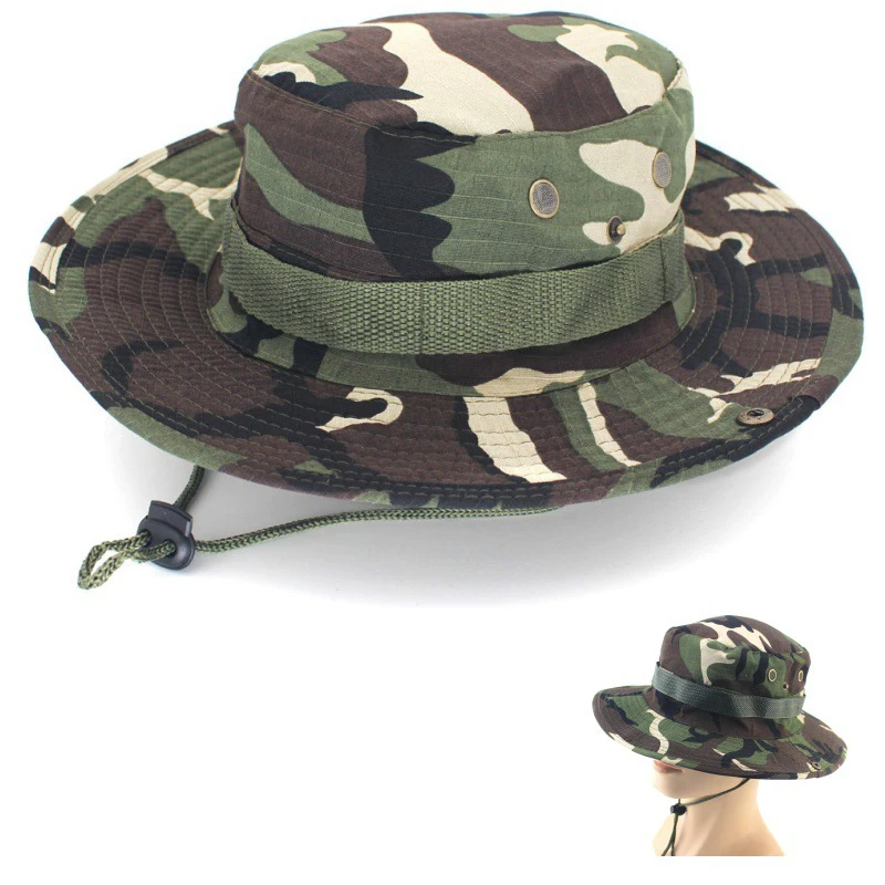 

Outdoor military wide-brim boonie hat camouflage breathable jungle hat eyelets tactical booney hat with string