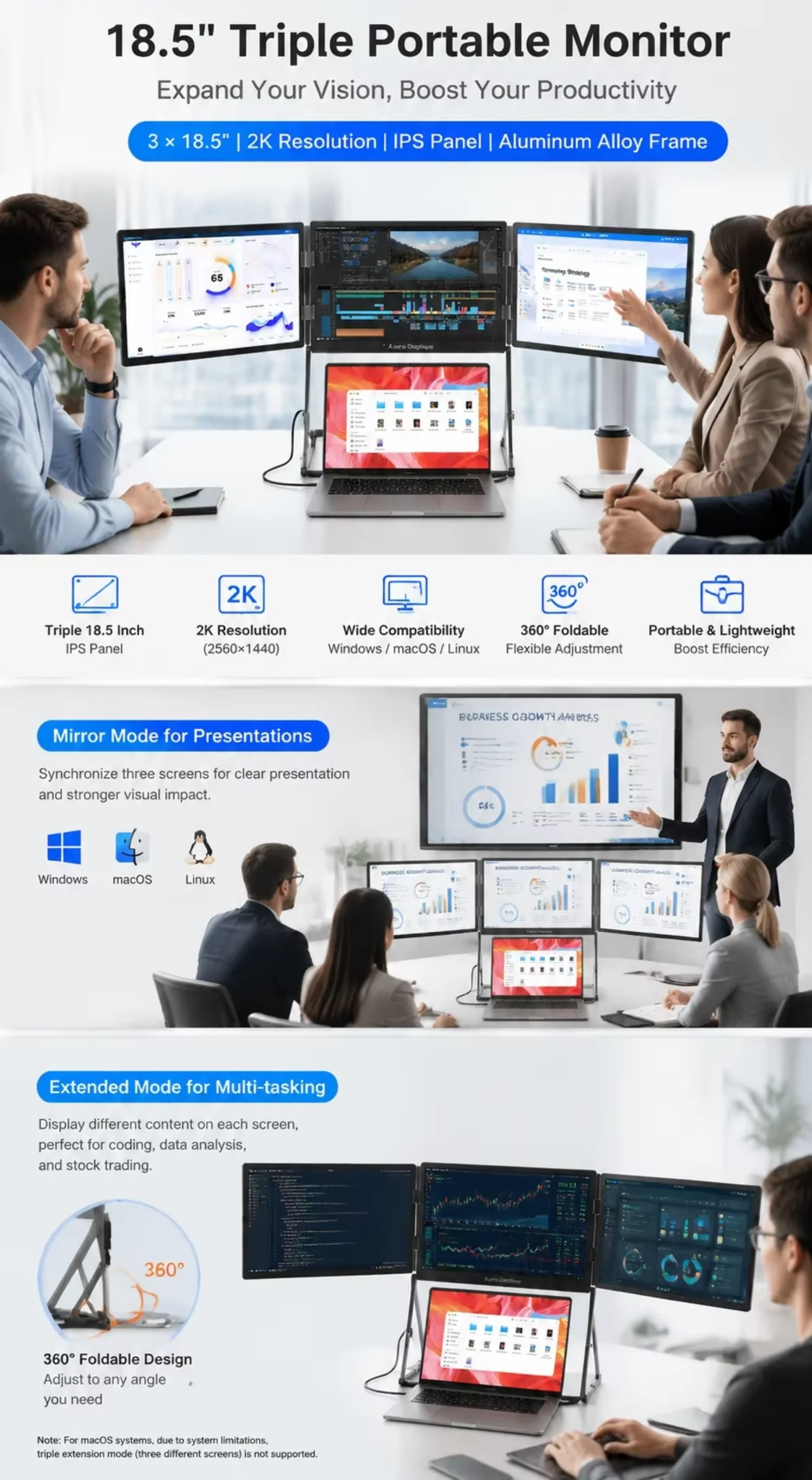 3×18.5" 2K Aluminium Triple Screen Workstation detail 5