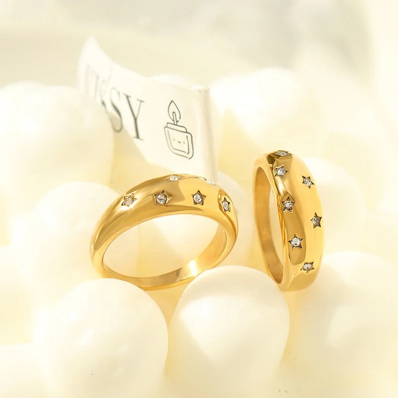 

High quality surgical titanium steel jewelry 18k gold star diamond ring