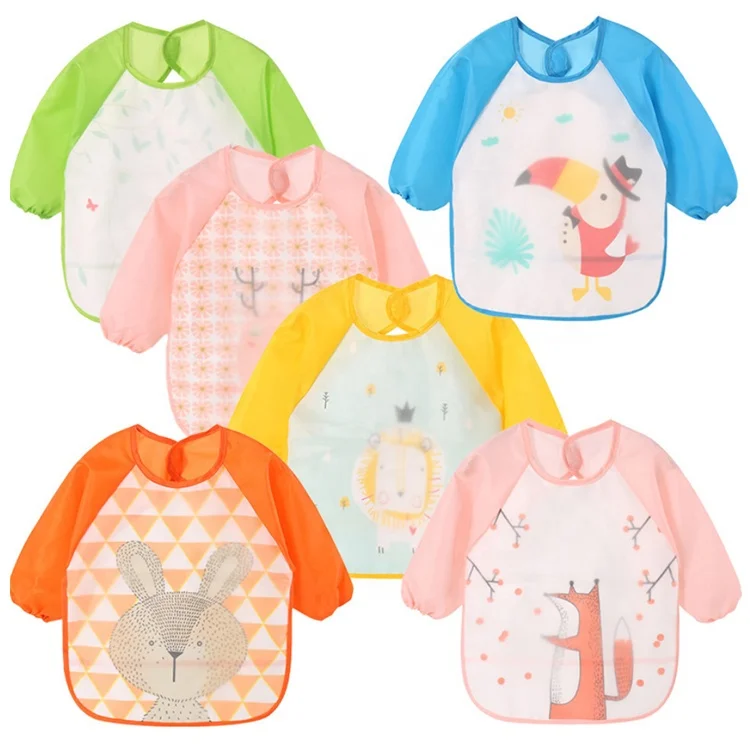 

New long sleeve waterproof no wash baby eva bib with pocket