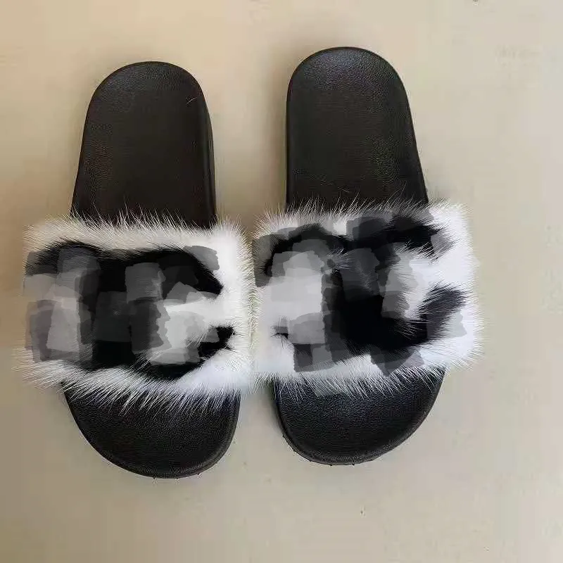 

Best Quality Non-slip luxury desiger real mink slippers fur slides custom mink fur slippers, Customized color