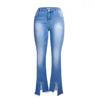 

ZY2709A Spring and summer rivet open fork pants flare jeans female