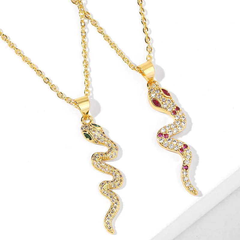 

Barlaycs 2020 Fashion Statement 18K Gold Plated Copper Zircon Chinese Zodiac Snake Pendant Necklace for Women Jewelry