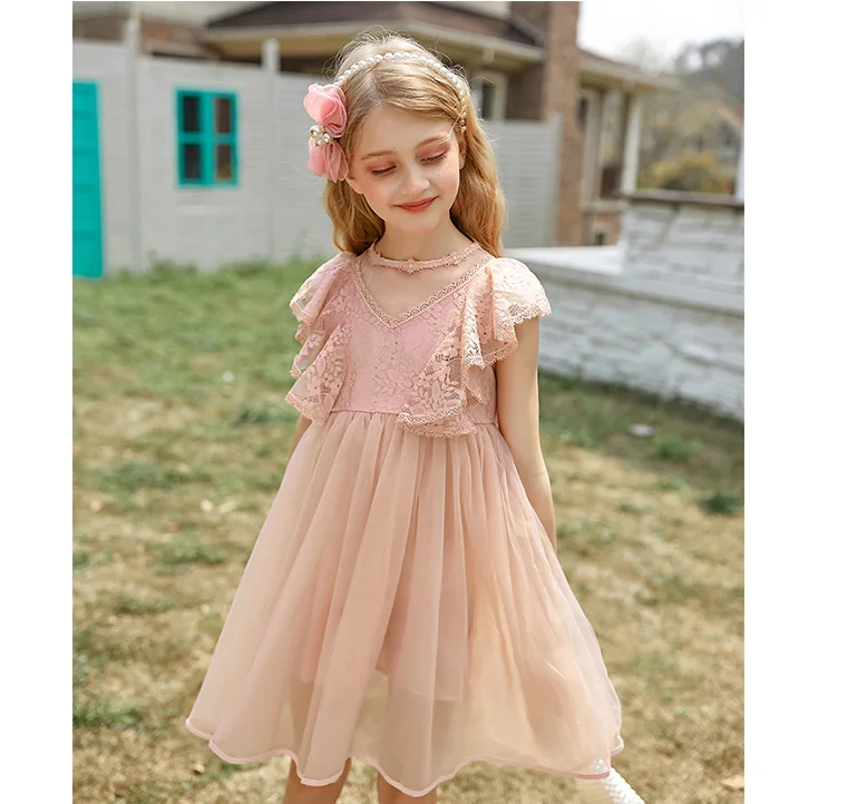 

2020 Summer hot sale wholesale and retail sleeveless princess style lace pink kids girl dress
