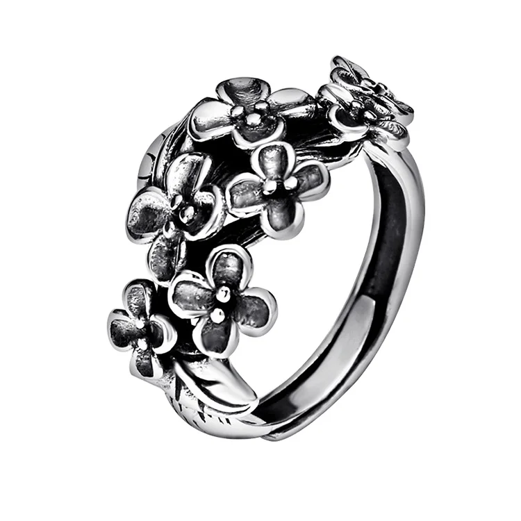 

Certified Cherry Blossom Ring Female 99 Sterling Silver Retro Student Romantic Fresh Korean Trendy Open Index Finger Ring