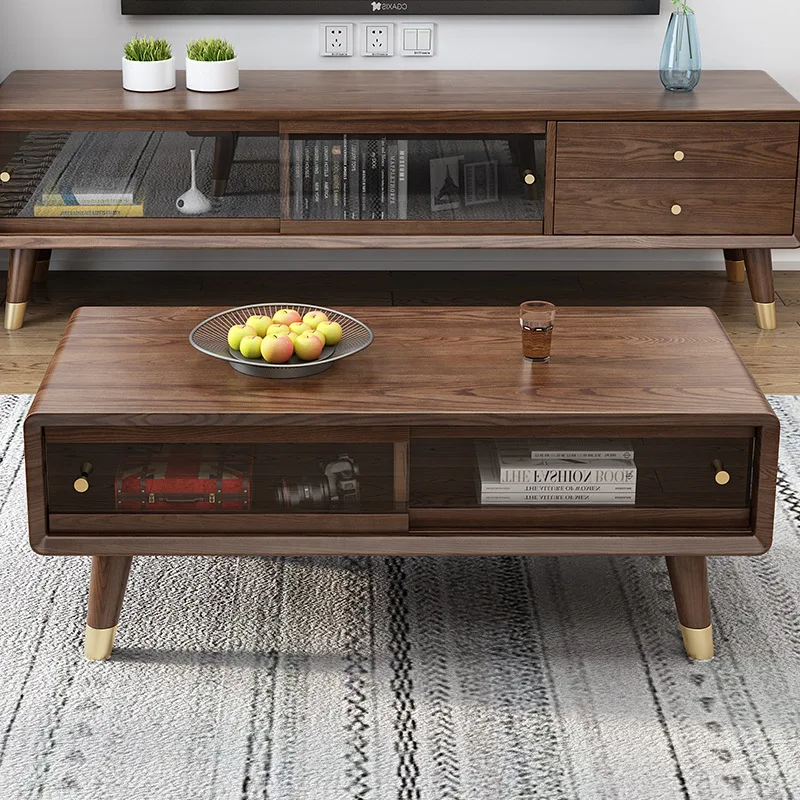 product-BoomDear Wood-solid wood coffee table wooden center table with copper foot modern wood holdi