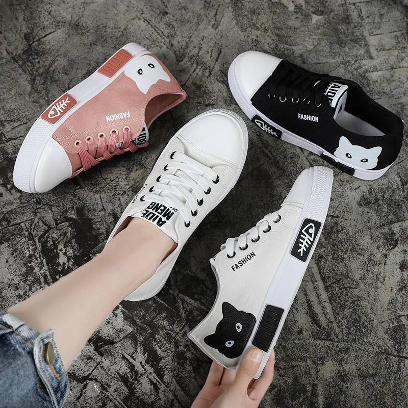 

Big Size 34-41 Cat Pattern Campus Girls Summer Casual Canvas Shoe Sneakers Flat Casual Shoes For Women Ladies