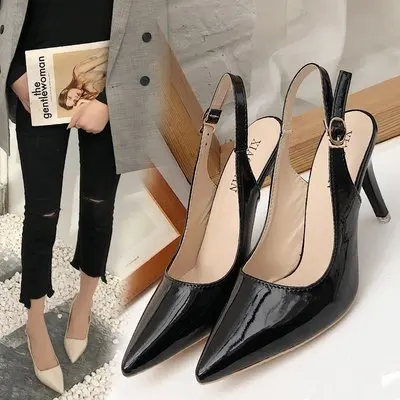 

HLS587 Closed toe back empty sandals pointed shallow mouth thin heel fashion heels women's dress shoes