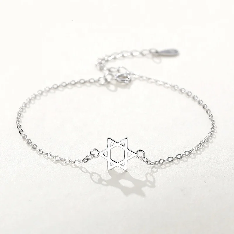 

S925 sterling silver bracelet female sweet fresh student geometry star shape hollow bracelet