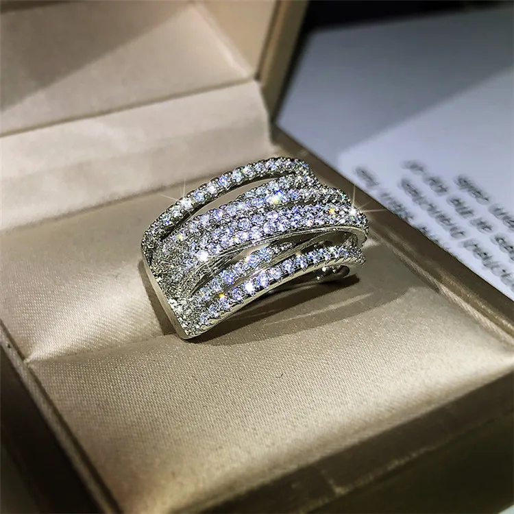 

Wholesale New Hot And Explosive Personality Avant-Garde Ring Full Diamond Exaggerated Micro-Inlaid Zircon Ring, Picture shows