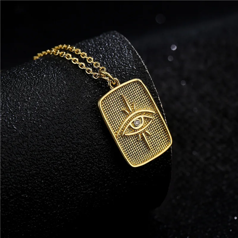 

Newest Arrival 18k Gold Plated Geometric CZ Eye Pendant Necklaces Embossed Zirconia Evil Eyes Necklaces