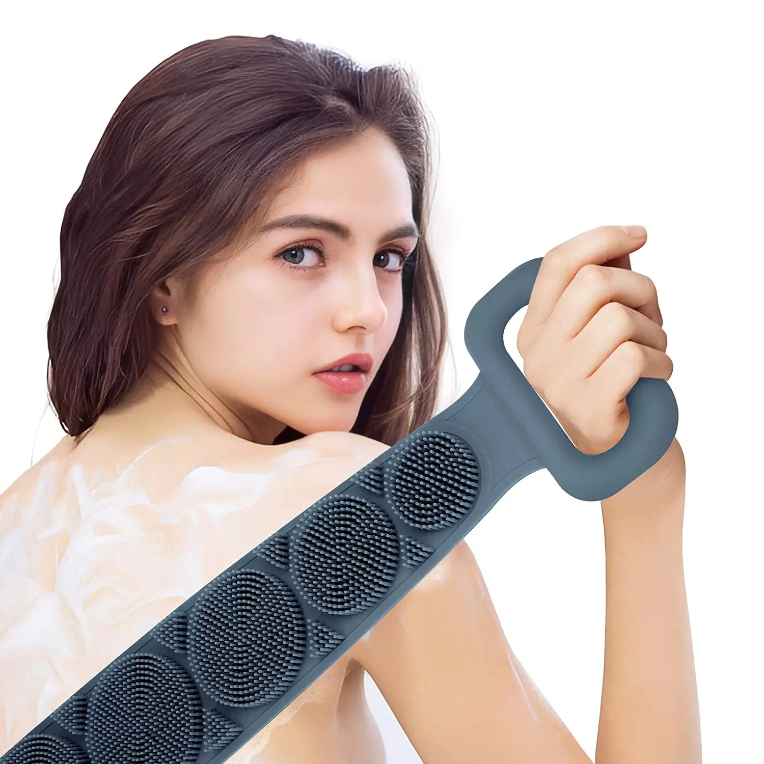 

Ins Hot Silicone Double-Sided Back Scrubber Artifact Silicone Towel Bath Brush With Stainless Steel Hook, Customized color