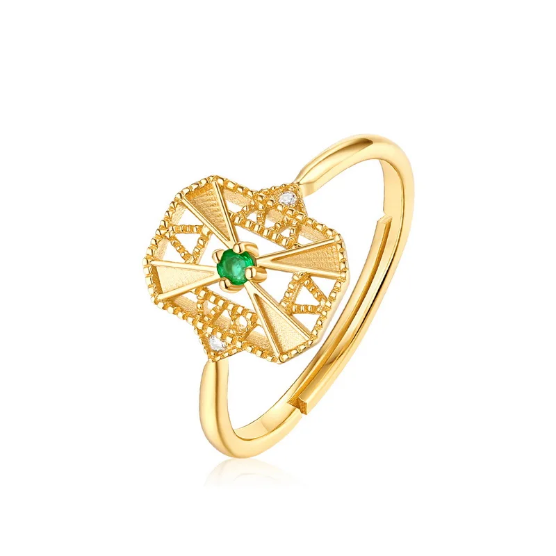 

Real gold plated sterling silver resizable emerald ring,Unisex gemstone rings