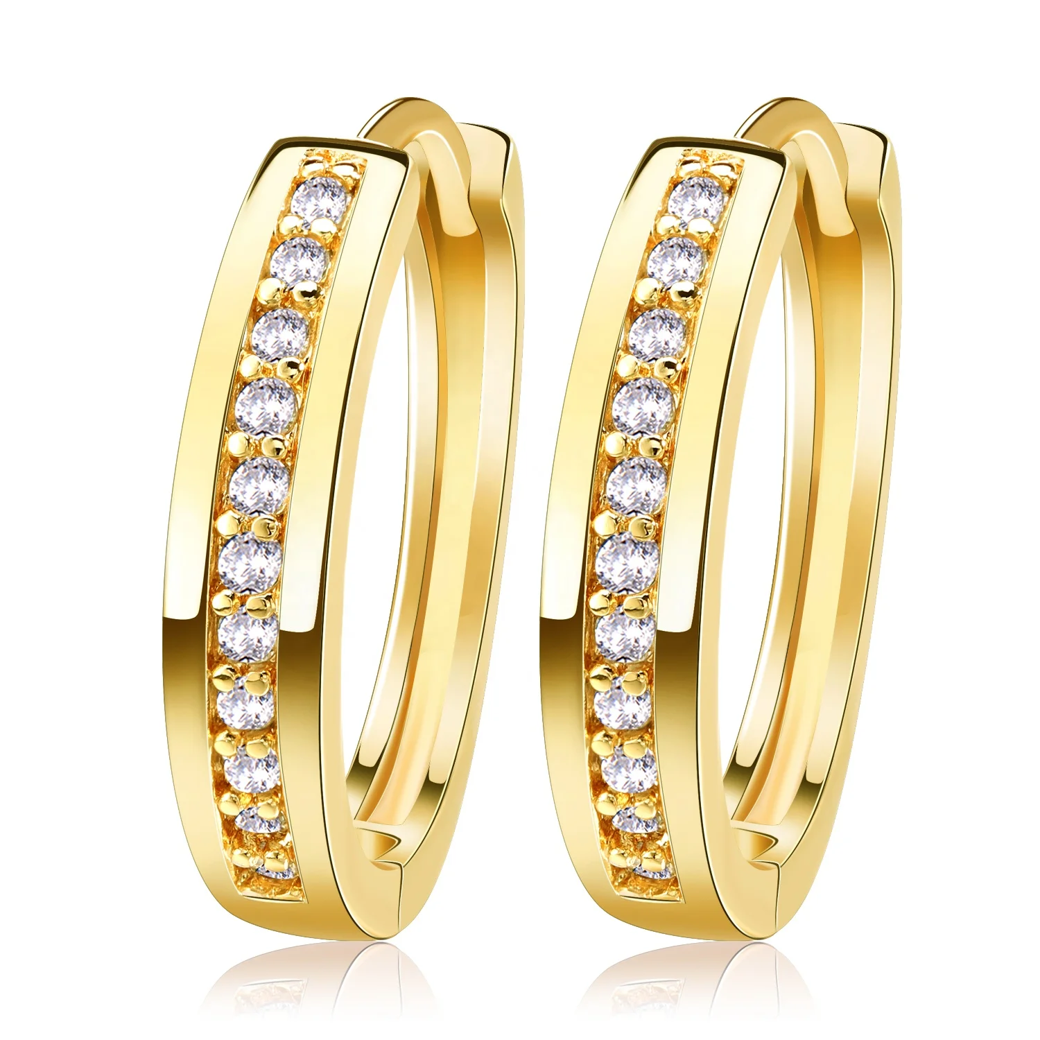 

RINNTIN OME34 cheap earrings wholesale 14k gold plated cubic zircon hoop earrings for women