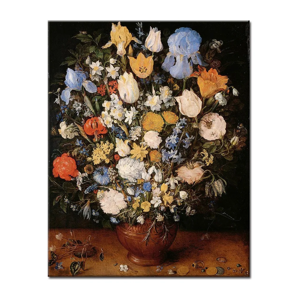 文艺复兴复古象征古典风格花瓶花静物油画