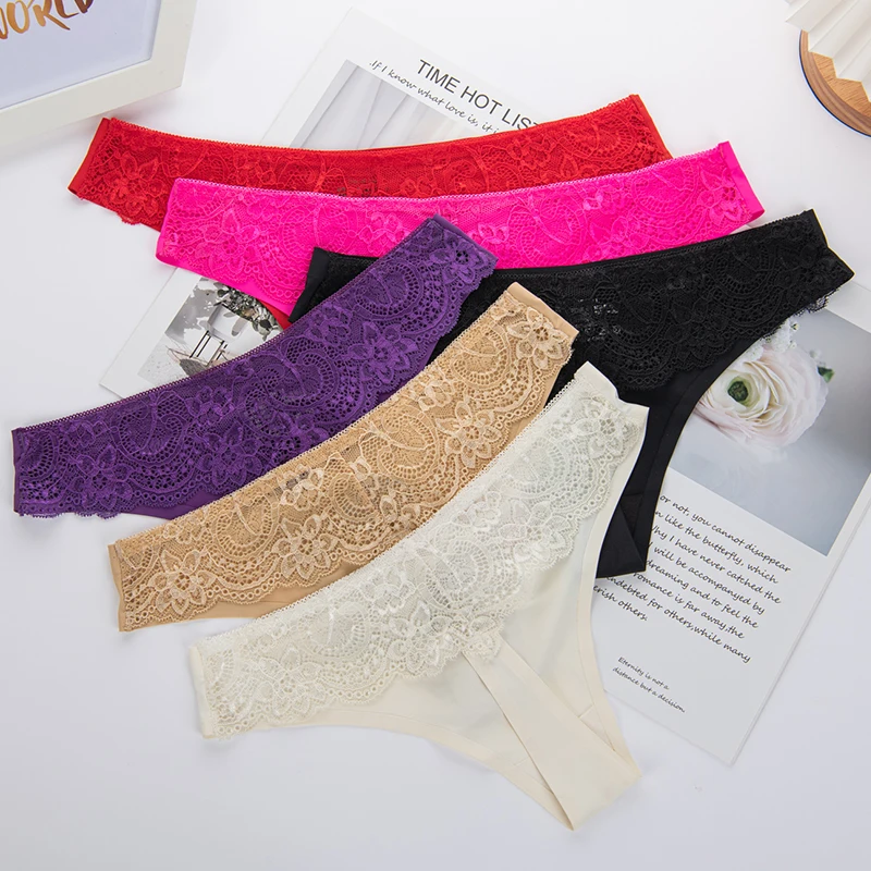

Wholesale Ladies Sexy Lace T-back Comfortable G-String Fashionable 6 Colors Tanga Women Thong