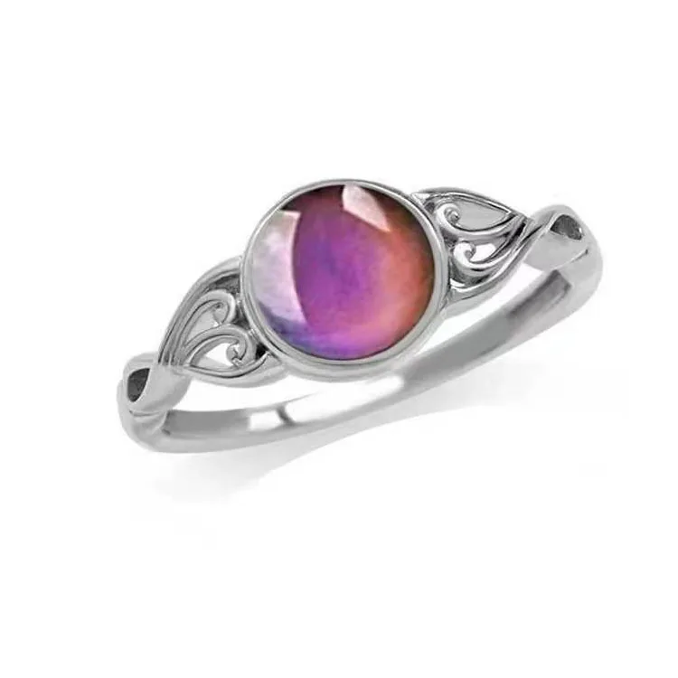 

Personality Adjustable Size Color Changing Exaggerated Big Retro Silver Plated Mood Oval Stone Ring, Picture shows