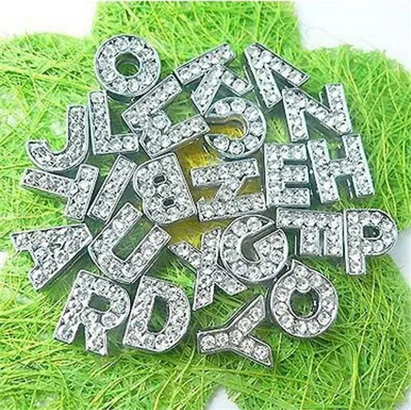 

full rhinestone 10 mm A-Z Slide letters Charm 130pcs DIY Accessories fit wristband pet collar, As the picture