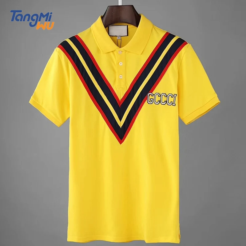 

High Quality Embroidery 100% Cotton Yellow Golf Men Stripe Polo T Shirt