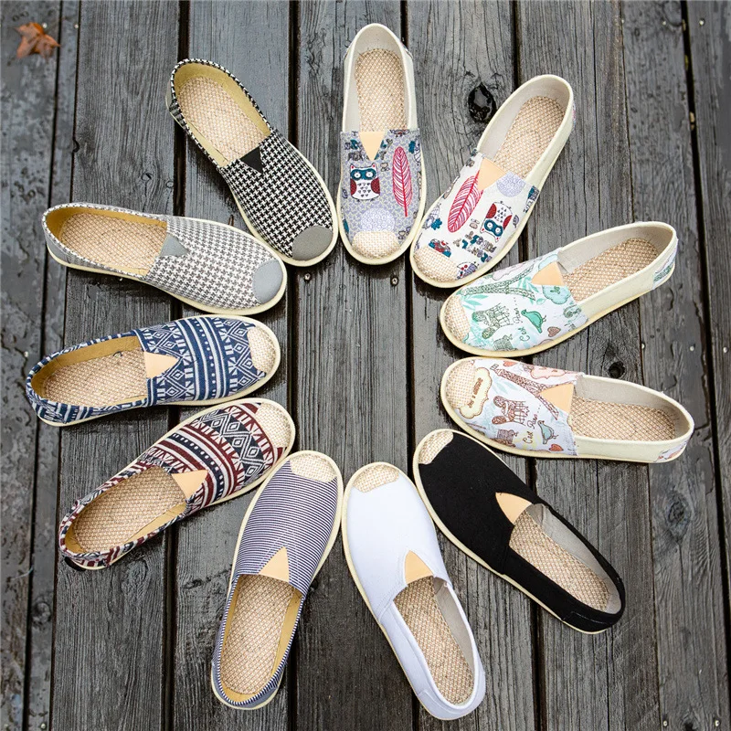 

Espadrilles Wholesale Bulk Mixing Pattern Walking Low Price Mens Breathable Women Slip On Canvas Casual Shoes, Muilt pattern