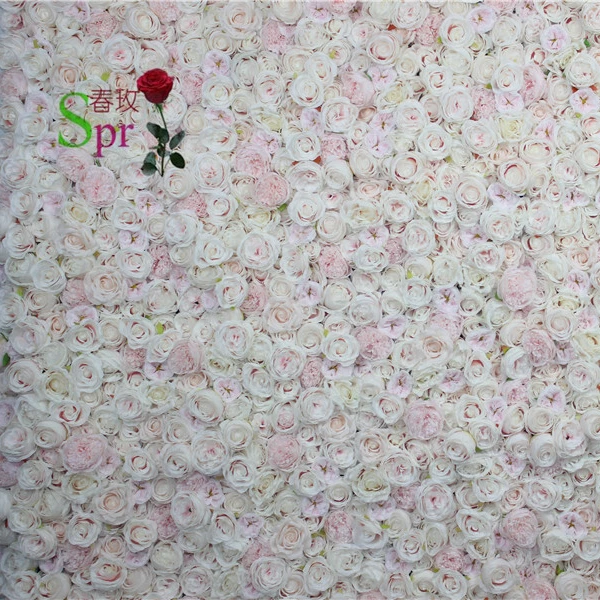

SPR Wholesale Wedding 40*60 CM Backdrop Pink Rose Panels Ombre Flower Wall For Event Decoration, White with green