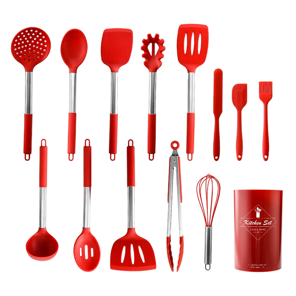 

Durable 14pcs Heat Resistant New Design High Quality Cooking Wholesale Silicone Kitchen Tool Set For Baking, Red, black