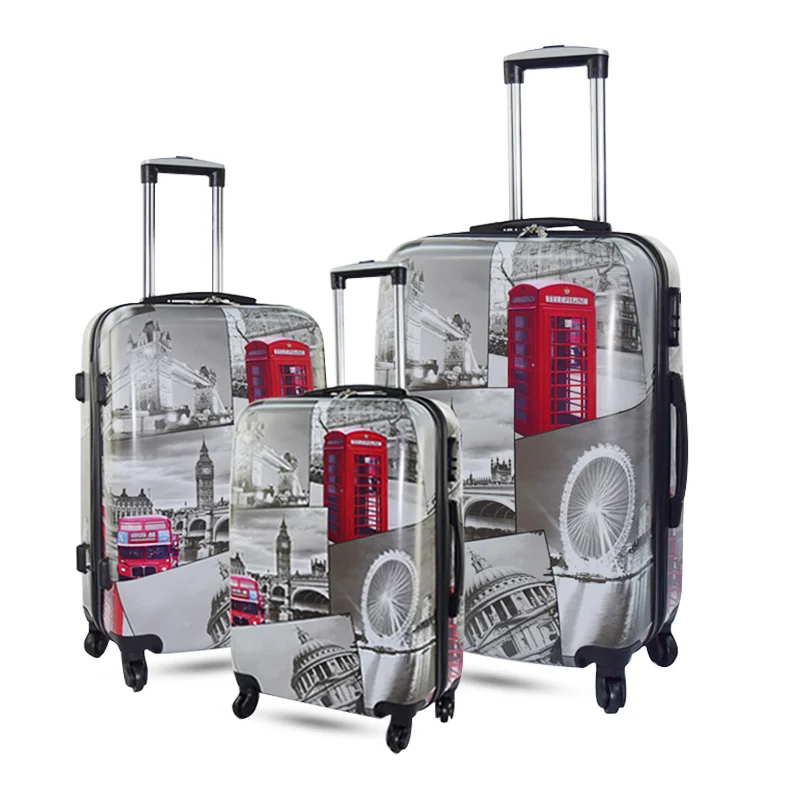 

Wholesale OEM Custom Printed ABS PC Hard Shell Trolley Luggage, Muticolour as main pictures
