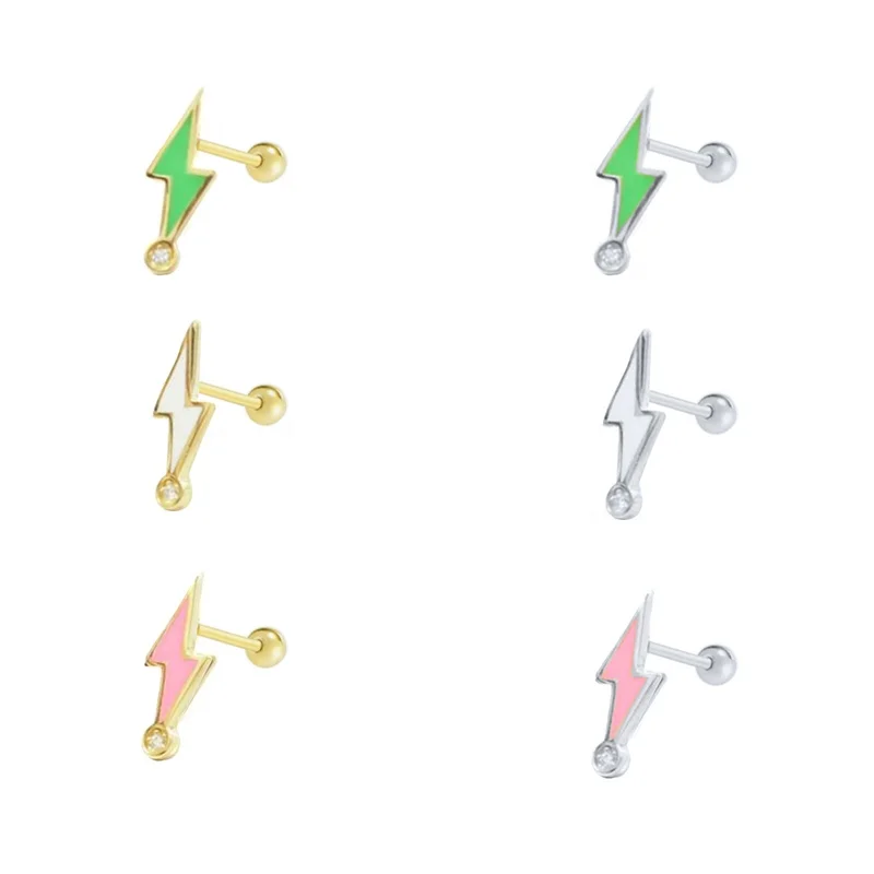 

Fashion 925 Sterling Silver Piercings Earring Lovely Rainbow Lightning Stud Earrings for Women Gift, Gold and silver